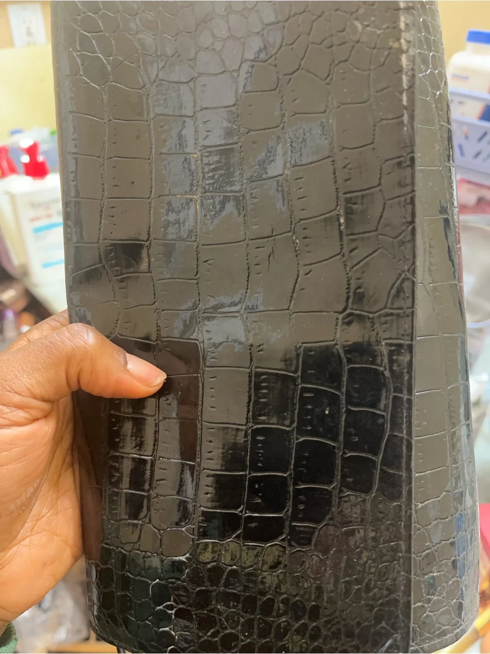 Large bh cosmetics makeup brush roll Glossy Black Croc-Embossed